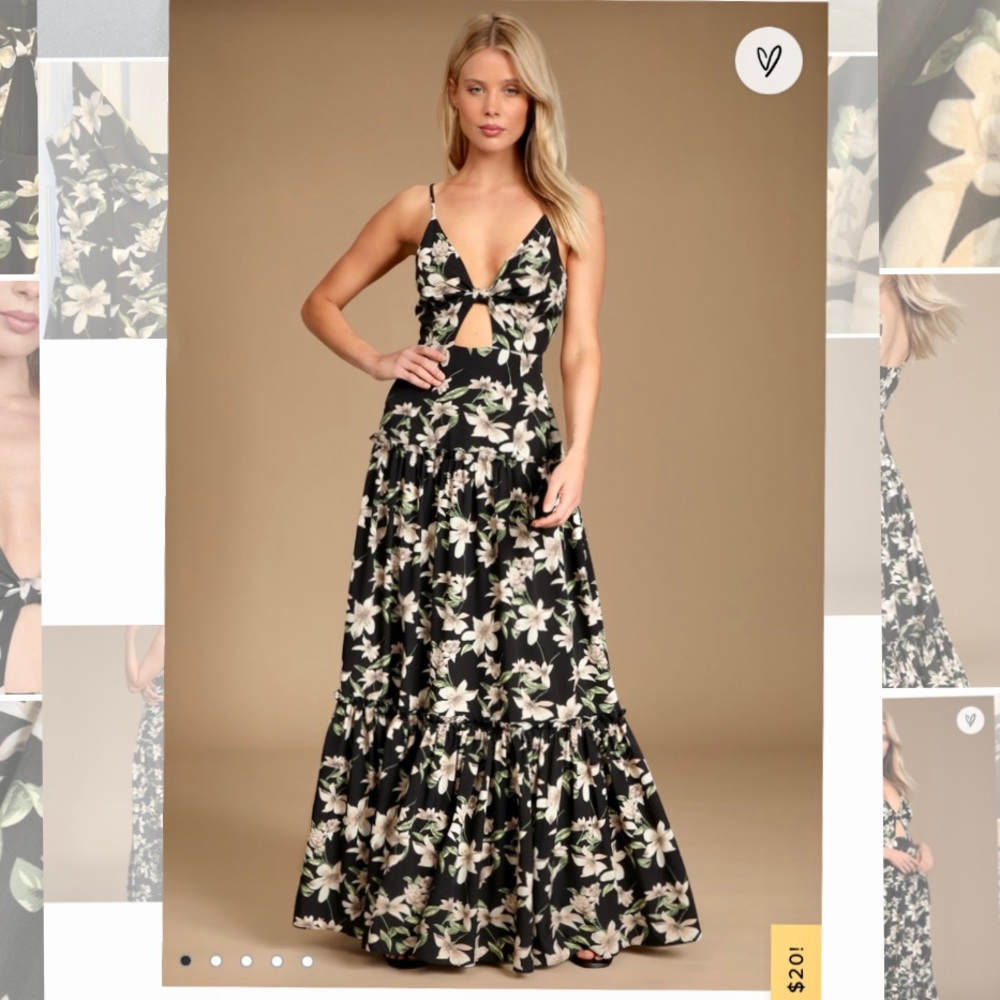 NWT Never Worn! Lulus Black Floral Print Sleeveless Maxi Dress